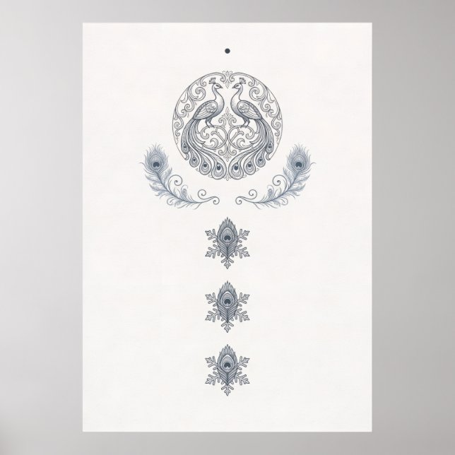 Minimal Silver Påfågel Fjäder Fall Poster (Framsidan)
