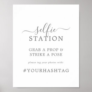 Minimal Silver Selfie Station Bröllop Hashtag Skyl Poster