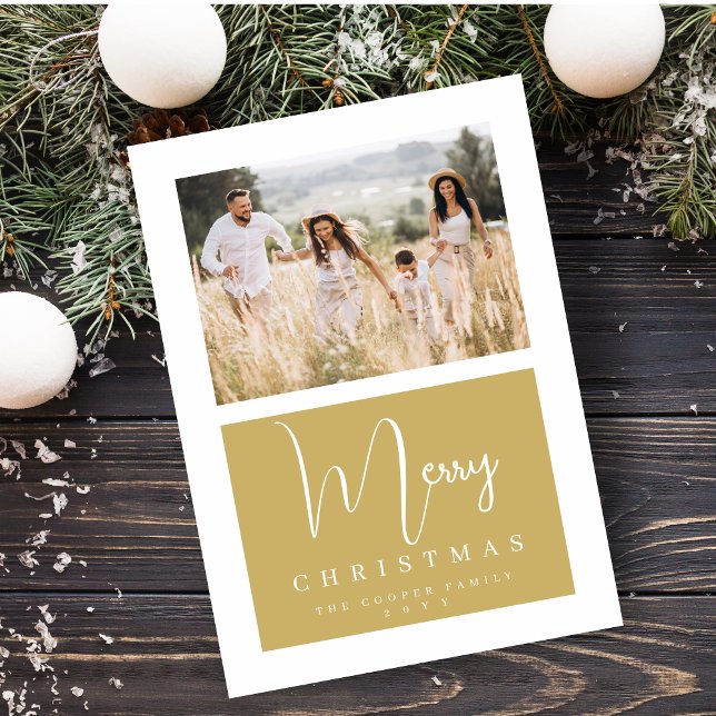  Minimal Simple Exquisite Fake Golden Photo Julkort (Minimal Simple Exquisite Modern Fake Golden Photo Holiday Card with Envelope. )