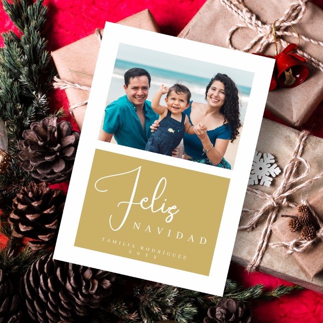Minimal Simple Exquisite Spanish Fake Golden Photo Julkort (Minimal Simple Exquisite Spanish Fake Golden Photo Holiday Card with Envelope. )