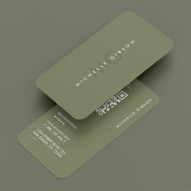 Minimal Simple Modern Professional Initials Sage  Visitkort (Minimal Simple Modern Professional Initials Sage Business Card
)