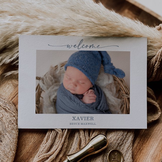 Minimal Simple Navy Photo Baby Announcement Card Inbjudningar (Skapare uppladdad)