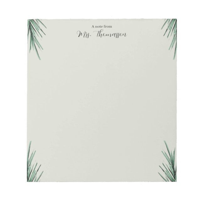Minimal Simple Palm Floral Teacher Notepad Anteckningsblock (Framsida)