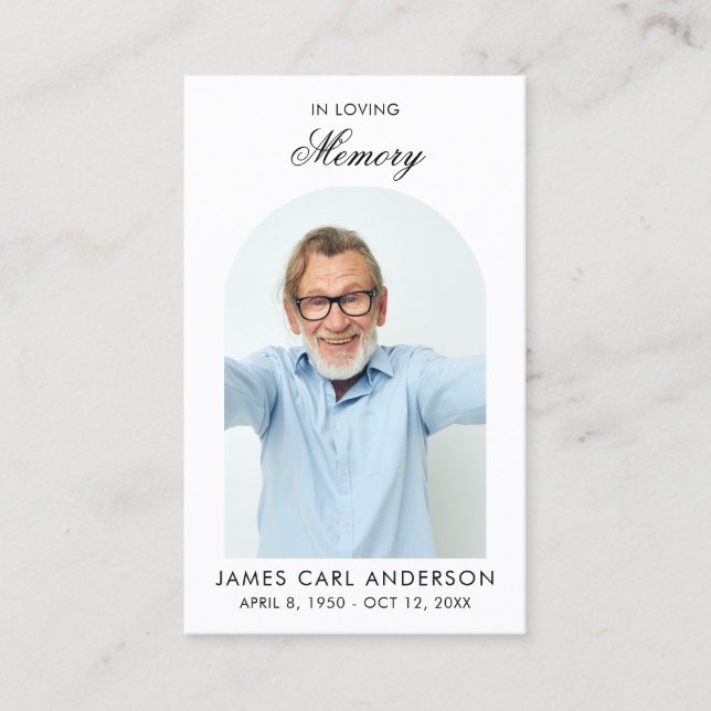Minimal Simple Photo Arch Memorial Prayer Card Visitkort (Framsida)