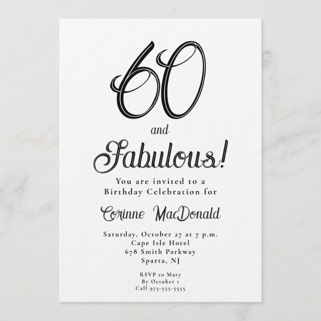 Minimal Sixty and Fabulous 60th Birthday Party Inbjudningar (Framsida)
