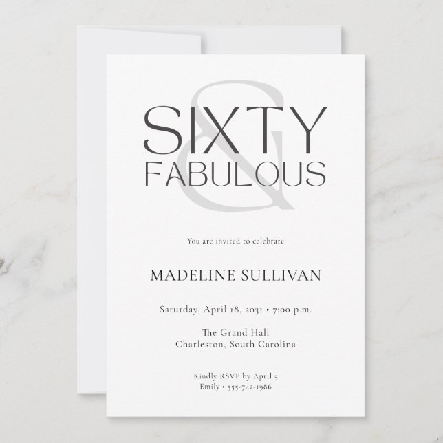 Minimal Sixty and Fabulous 60th Birthday Party Inbjudningar (Framsida)