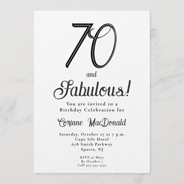 Minimal Sixty and Fabulous 70th Birthday Party Inbjudningar (Framsida)