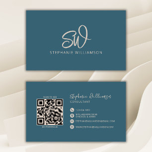 Minimal skalning för modern Snyggt, monogram QR-ko Visitkort