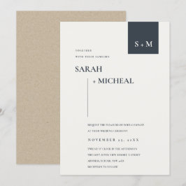 MINIMAL SKANDI BLACK WHITE MONOGRAM WEDDING INVITE TACK KORT