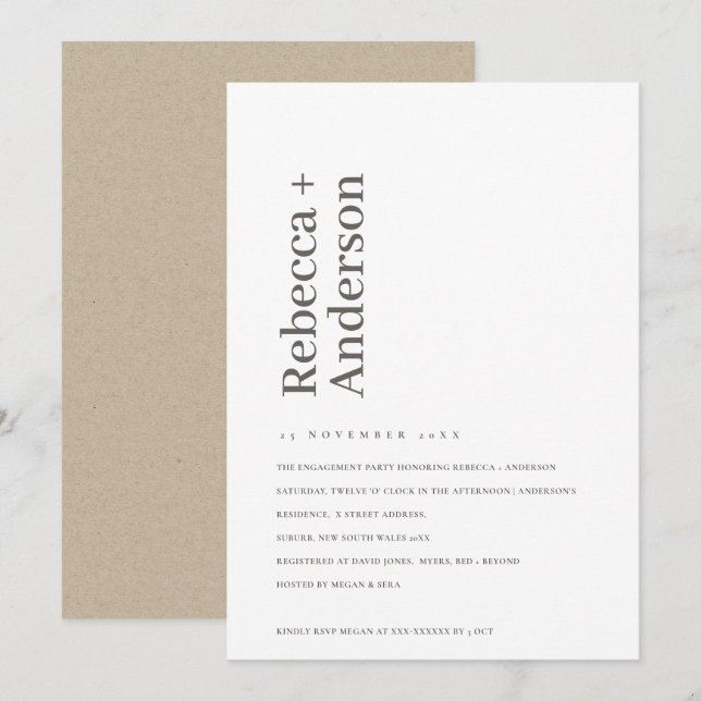 MINIMAL SKANDI PBLACK & WHITE FÖRLOVNING INBJUDAN (Fram/baksida)