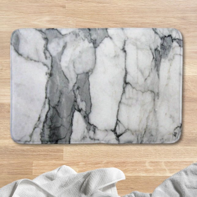 minimal skandinavisk modern chic grått-vit marmor badrumsmatta (minimal scandinavian modern chic grey white marble bath mat)