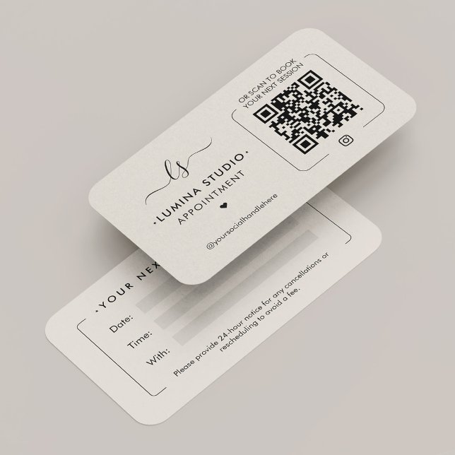 Minimal Skönhet Monogram Marknadsföring Sand Beige Tidsbeställning Kort (Minimal Beauty Monogram Marketing Sand Beige QR Appointment Card
)