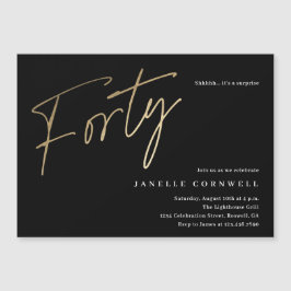 Minimal Skrift Svart Guld 0-års Födelsedag  Magnetisk Inbjudningskort