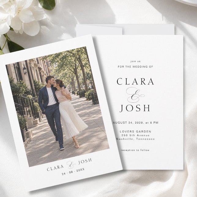 Minimal Skript Ampersand 1 Foto Bröllop  Inbjudningar (Minimal Script Ampersand Photo Wedding Invitation)