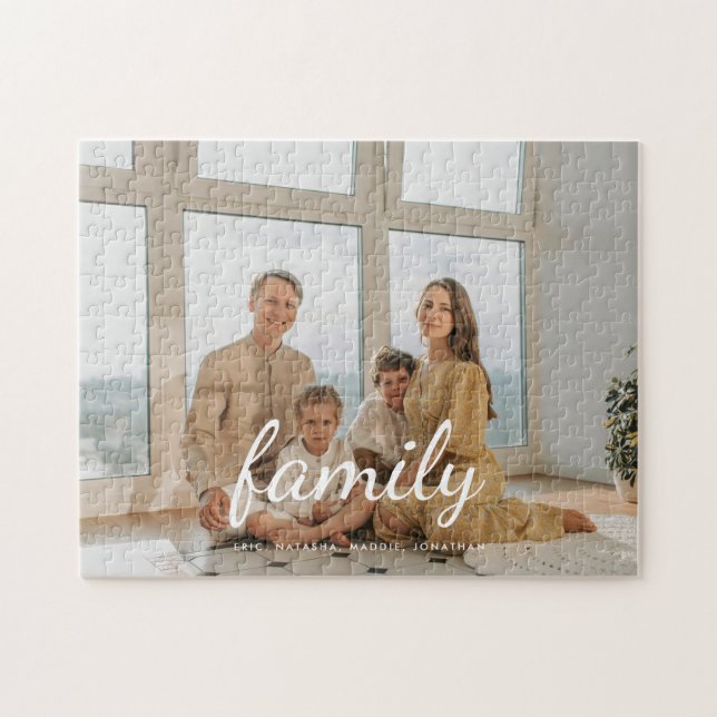 Minimal skript anpassad familjefoto & namn pussel (Horisontell)