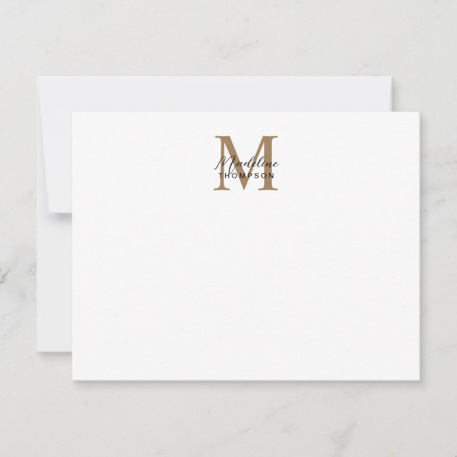 Minimal Skript Kalligrafi Guld Monogram Vit Anteckningskort (Framsida)