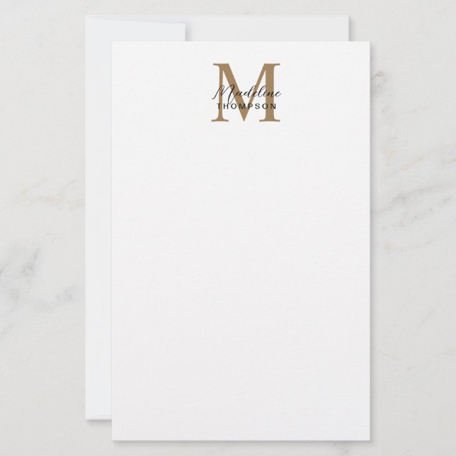 Minimal Skript Kalligrafi Guld Monogram Vit Brevpapper (Framsida)