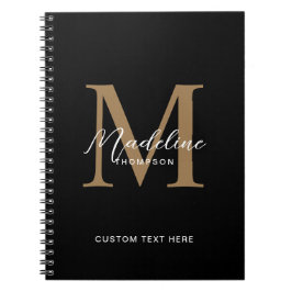 Minimal Skript Kalligrafi Svart Guld Monogram Anteckningsbok