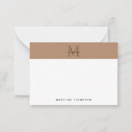 Minimal Skript Metallisk Taupe Guld Monogram Anteckningskort