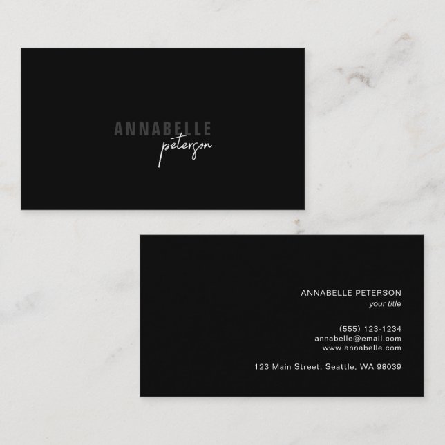 Minimal Skript Modern Professionell Chic Svart  Visitkort (Fram/baksida)