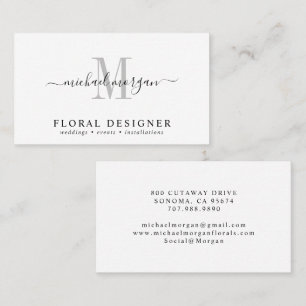 Minimal Skript Monogram Blommig Designer Visitkort