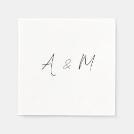 Minimal Skript Monogram Boho Bröllop Svart Vitt Pappersservett