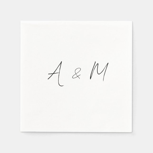 Minimal Skript Monogram Boho Bröllop Svart Vitt Pappersservett (Framsidan)