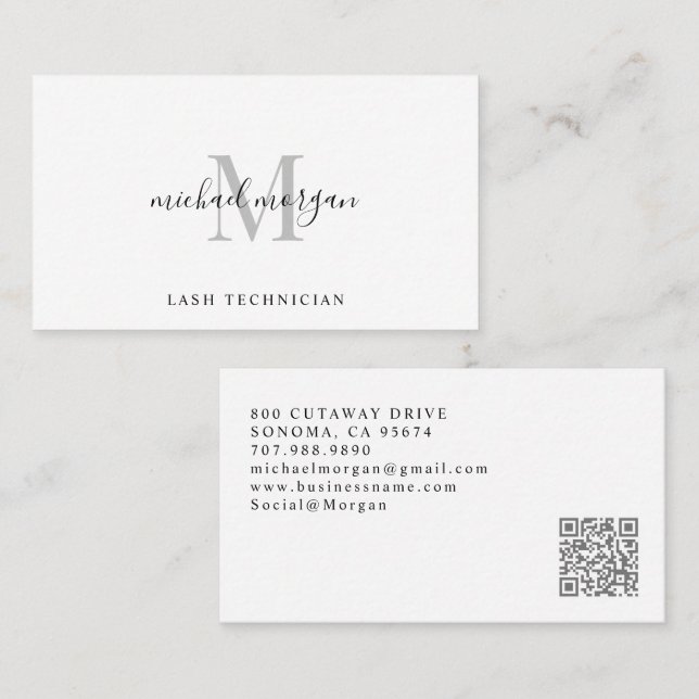 Minimal Skript Monogram Ögonfransspecialist Visitkort (Fram/baksida)