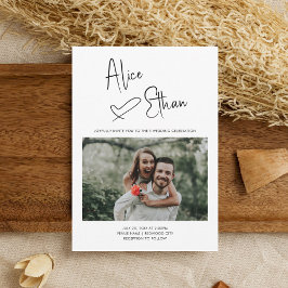 Minimal skript Namnteckning Heart Photo White Inbjudningar