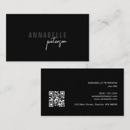Minimal Skript Professional Chic Svart QR-kod Visitkort