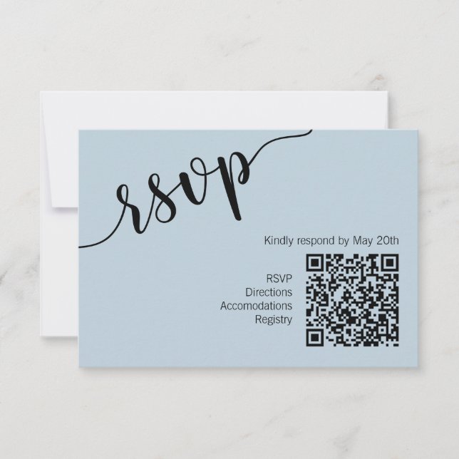 Minimal Skript QR-kod Ljusblå RSVP OSA Kort (Framsida)