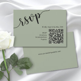 Minimal Skript QR-kod Sagegrön RSVP OSA Kort