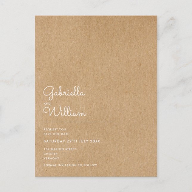 Minimal Skript Rustik Kraft Save the Date Meddelande Vykort (Framsida)