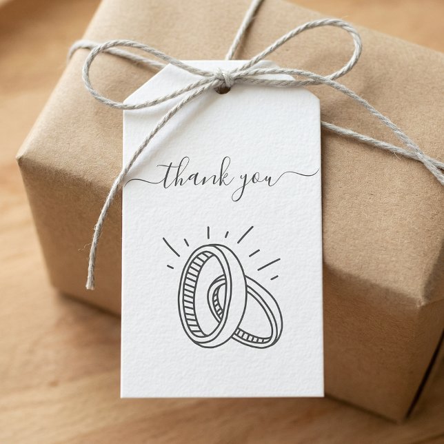 Minimal skript tack med vigselringar presentetikett (Minimal Script Thank You with Wedding Rings Gift Tags)