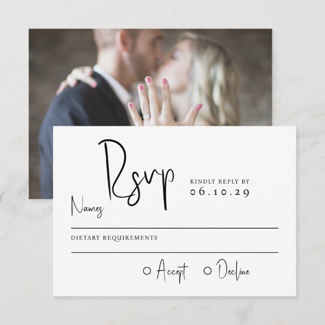Minimal Skript Typografi Foto Bröllop OSA Kort (Fram/baksida)