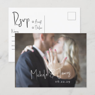 Minimal Skript Typografi Foto Bröllop RSVP Inbjudan Vykort
