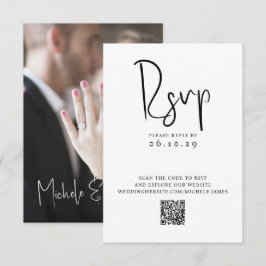 Minimal Skript Typografi Foto QR-kod Bröllop OSA Kort