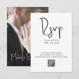 Minimal Skript Typografi Foto QR-kod Bröllop OSA Kort