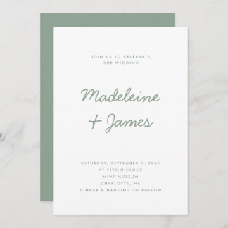 Minimal skriptförenklad Modern Sage Grönt Bröllop Inbjudningar
