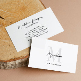 Minimal skriptkalligrafi svart, vitt monogram visitkort