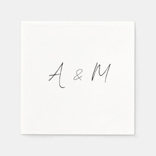 Minimal skriptmonogram Boho Bröllop Black White Pappersservett