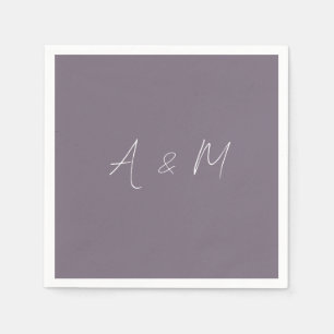 Minimal skriptmonogram Boho Dusty Lila Bröllop Pappersservett