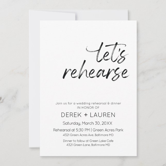 Minimal skriptrepetition Låt oss Bröllop Rehearsal Inbjudningar (Framsida)