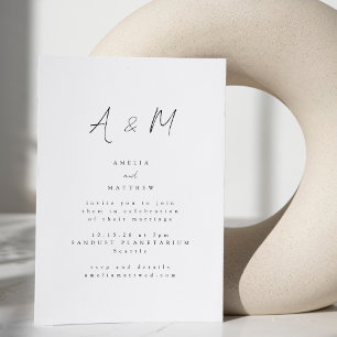 Minimal skriptvit monogramtypografi Bröllop Inbjudningar