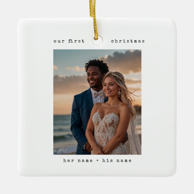 Minimal skrivmaskin | Merry and Married 2 bilder Julgransprydnad Keramik (Framsida)