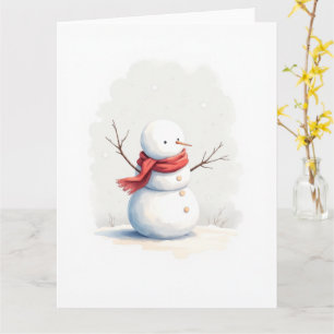 Minimal Snöman Röd Schal Vattenfärg Jul Konst Kort