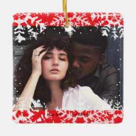 Minimal Snowflakes Frame | Merry and Married Photo Julgransprydnad Keramik