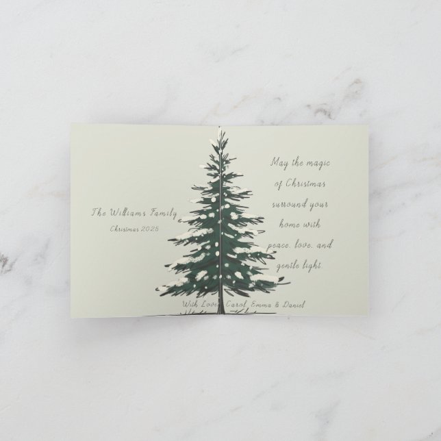 Minimal Snowy Christmas Tree Winter Watercolor  Helgkort (Inuti)