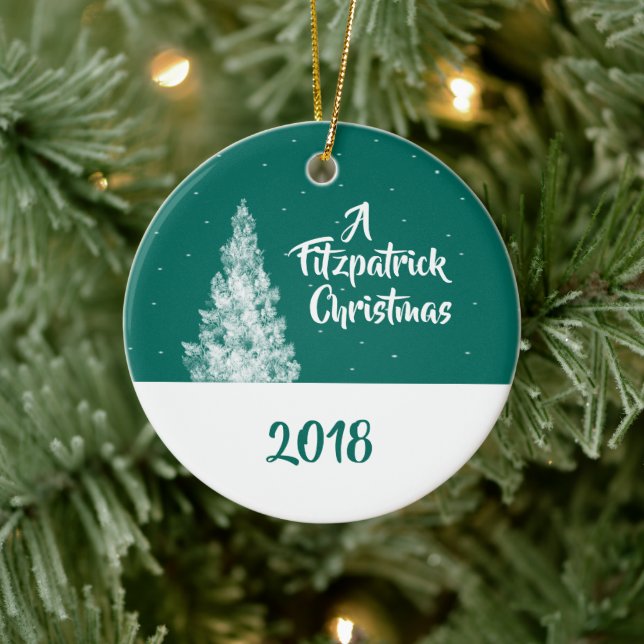 Minimal snuttig Träd Teal and White Helgdag Keepsa Julgransprydnad Keramik (Träd)