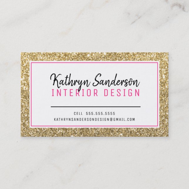 MINIMAL SNYGGT GRÄNS SHOCK ROSA GULD GLITTER VISITKORT (Framsida)